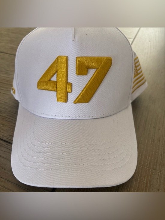 Other - White TPUSA Cap Gold '47' And Gold Embroidered American Flag. NEW